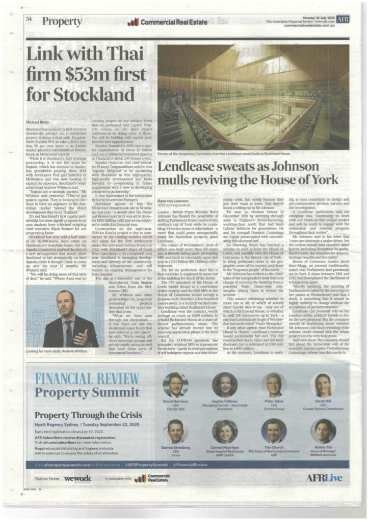 AFR Article Supalai & Stockland (print) 200720